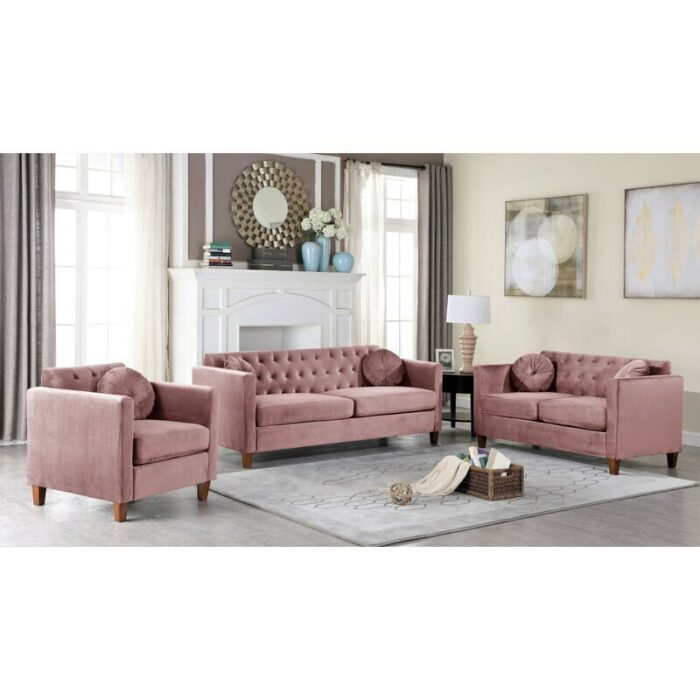 3 Piece Velvet Comfortable Living Room Set Elegant Modern Gorgeous Interior Furniture With Pillow with Wooden Legs 5