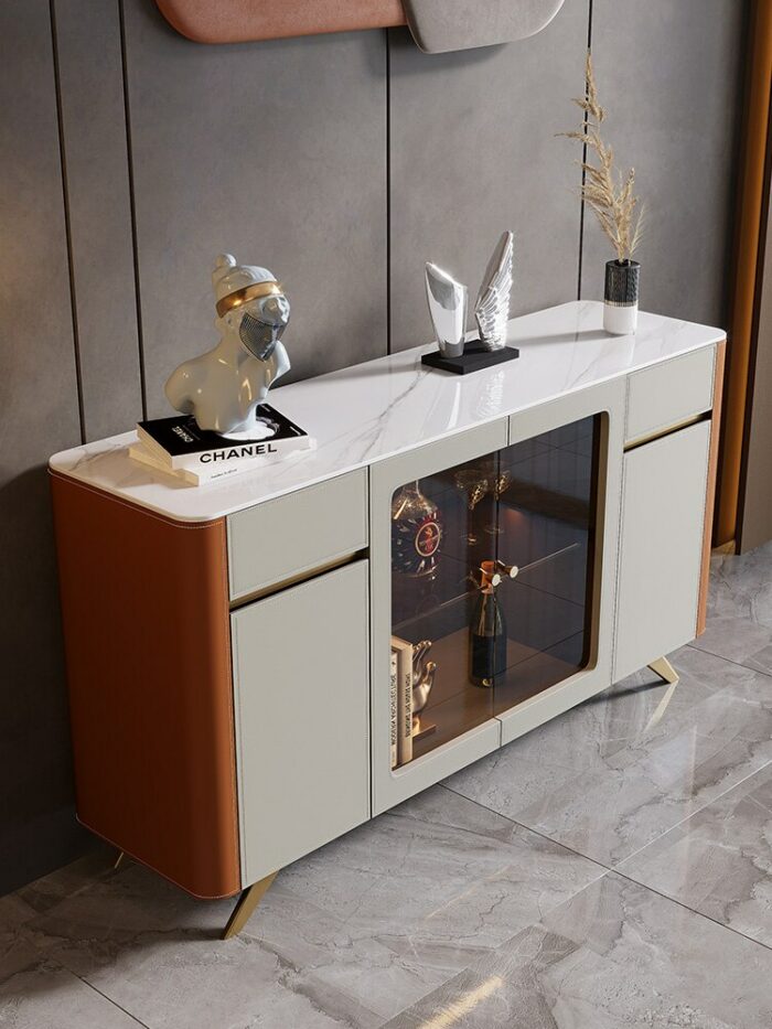 Italian luxury saddle leather sideboard small-sized household lockers against the wall entrance cabinet rock plate tea cabinet 2