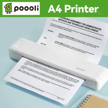 Poooli A4 Mini Thermal Transfer Printer Paper 300dpi Direct Mobile Printer Machine Portable Photo Bluetooth Maker Wireless A4 1