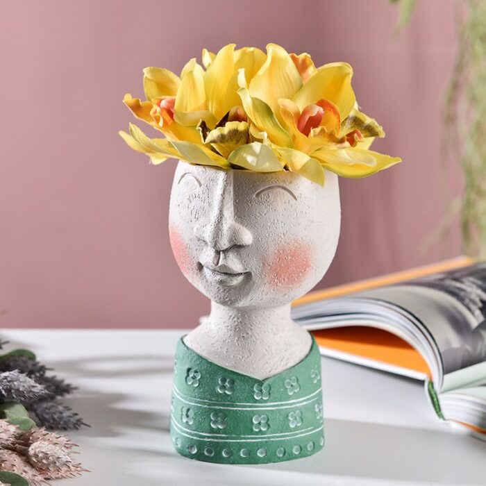 Face Head Flower Planter Resin Flower Pot Vase With Drain Holes Succulent Cactus Container Tabletop Decor Office Home Decor 4