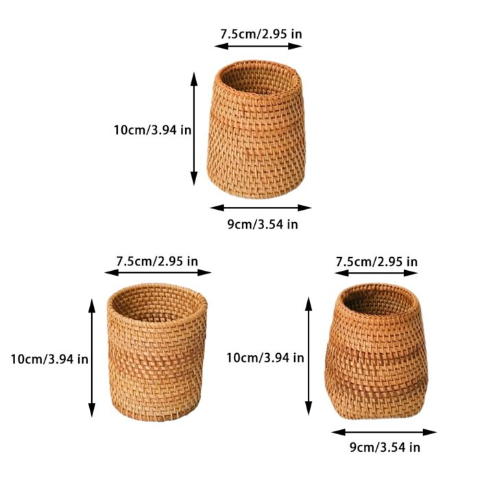 3pcs Practical Rattan Cup Stationery Storage Hand Woven Table Decor Accessories Pen Holders Home Office Makeup Brush Student 6