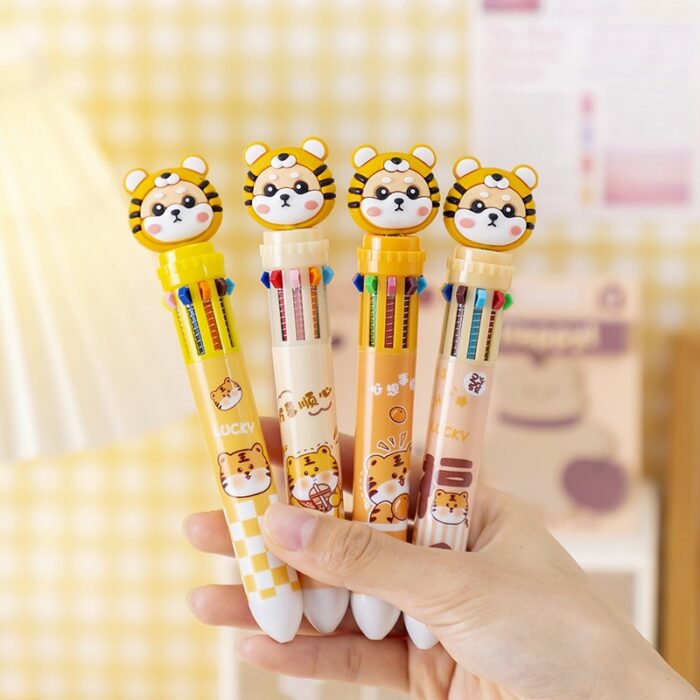 20Pcs/Lot Cute Tiger 10 Color Ballpoint Pen Cartoon Retractable Ball Point Pens Graffiti Pen Office Supplies School Stationery 6