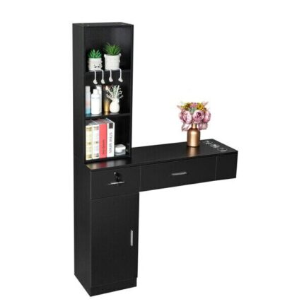 Wall Mount Beauty Salon Spa Mirrors Station Hair Styling Station Desk Black 1