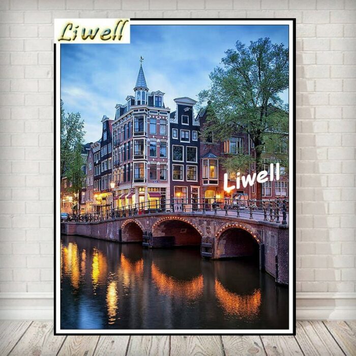 5d Wall Art Museumplein And Amsterdam Canals Scenery Diamond Painting Netherlands Landscape Embroidery Cross Stitch Kit Decor 4