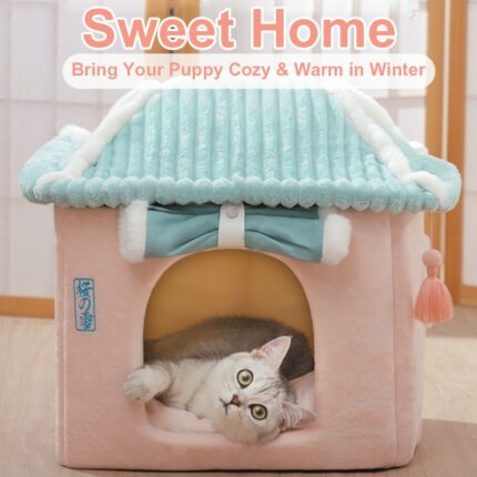 Hoopet Cute Fully Enclosed House For Cats Warmth Winter Pet House Super Soft Sleeping Bed For Puppy Cat House Suppliers 1