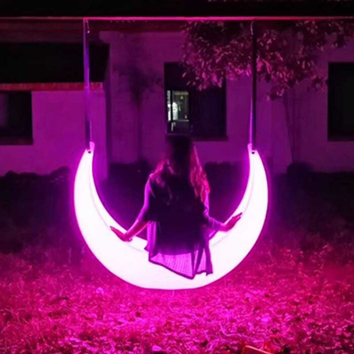 Recreation LED Crescent Moon Lighted Swing Seat Heavy Duty with Rope for Kids Adults IP54 RGB Color Changing with Remote Control 1