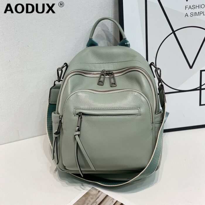 AODUX 100% Soft Genuine Cow Leather Calfskin Women Backpacks First Layer Nature Cowhide Dual Function Backpack One Shoulder Bags 1