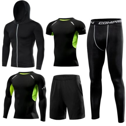 Quick Dry 5PCS Running Set Men Compression Basketball Running Sports Suits Gym Fitness Sportswear Running Jogging Tights Clothes 2