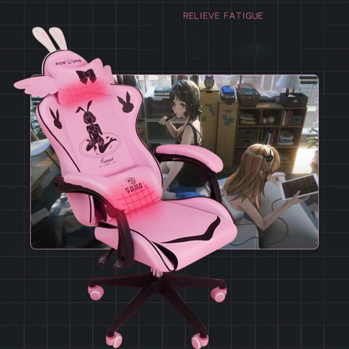 New Pink Bunny Girl Cartoon Game Live Gaming Chair Home Comfortable Girl Cute Adjustable Computer Chair Makeup Stool 5