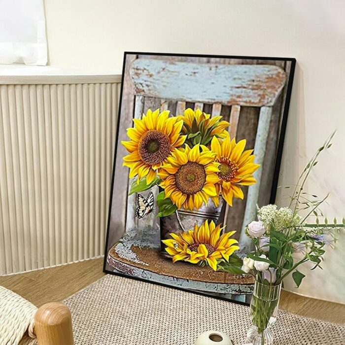 5D Diamond Embroidery Sunflower Cross Stitch Full Square New Diamond Painting Flower Chair Mosaic Farmhouse Art Kits Wall Decor 3