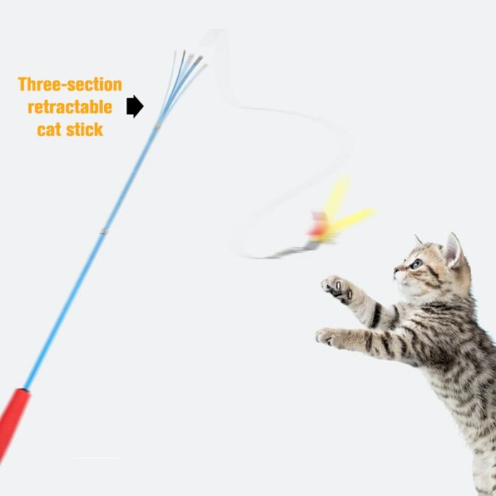 Cat Teaser Wands 2/3/4-section Telescopic Fishing Pole Wand Kitten Catcher Teaser Stick Rod Interactive Stick Teaser Toys 4