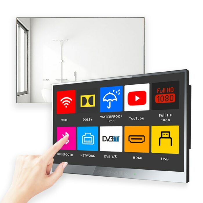 Soulaca 22 inch Touchscreen Bathroom TV Luxury Smart Mirror TV IP66 Waterproof Full HD with Wi-fi & Bluetooth (2022 Model) for U 1