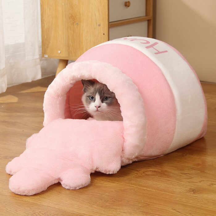 Honey Pot Pet Cat Bed Kennel Warm Soft Sleep Bed Cozy Cave Removable Cushion 3