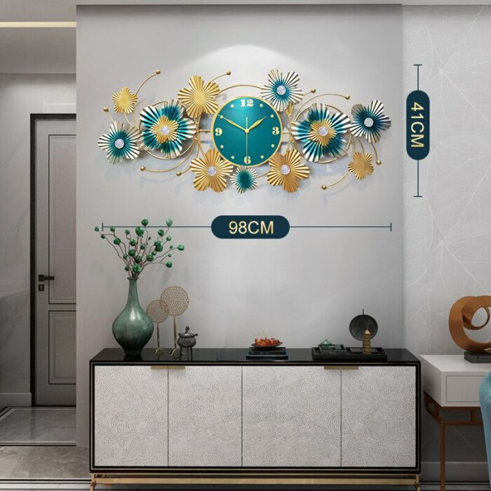 Creative Luxury Wall Clock Living Room Dining Room Sofa Background Home Wall Decoration Iron solid wood Wall Hanging Large 6