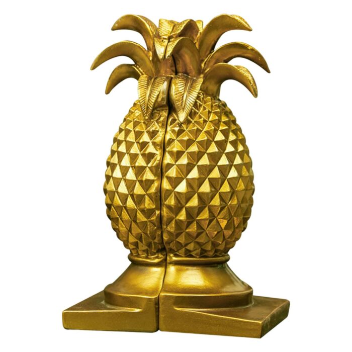 Set of 2 Golden Pineapple Figurine Resin Bookends, Decorative Stylish Bookshelf Accessories for Home Office Cute Hawaiian Statue 6