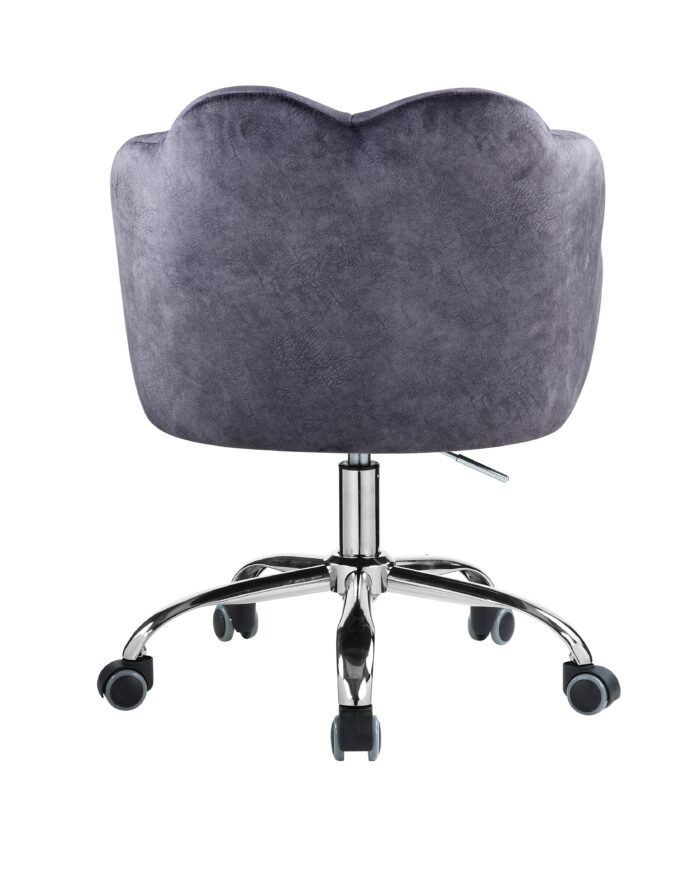 Office Chair Dark Gray Velvet Chrome Finish Room Bedroom 360 Degree Swivel Roller Upholstered Elastic Sponge Fabric Comfortable 5