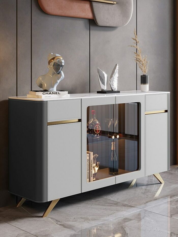 Italian luxury saddle leather sideboard small-sized household lockers against the wall entrance cabinet rock plate tea cabinet 3