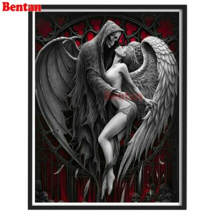 Full Square Round Drill Diamond Painting Dark skull angel couple Mosaic Needlework Art Puzzle Diamond Embroidery Halloween Gift 1