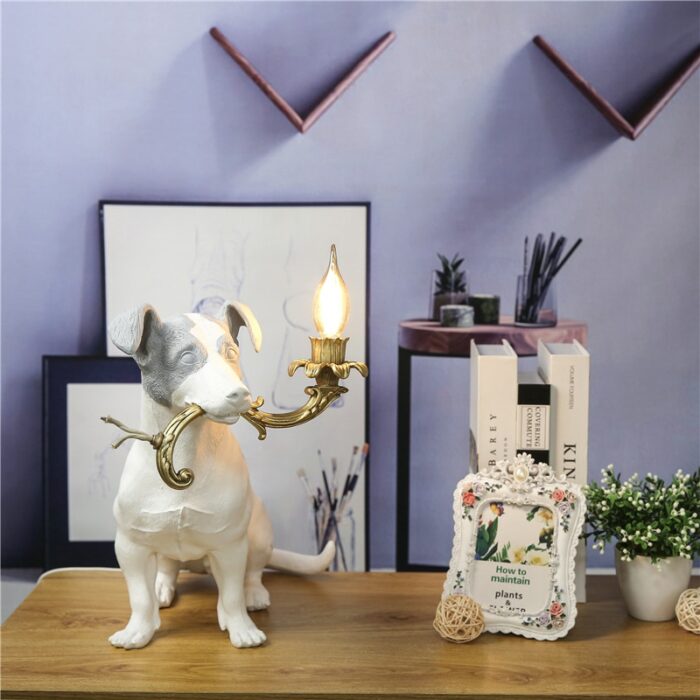 Resin Engraved Spotted Dog Table Lights Designer's Nordic Retro Bedroom Lamp Textile Study Home Deco Children's Room Desk Lamps 3