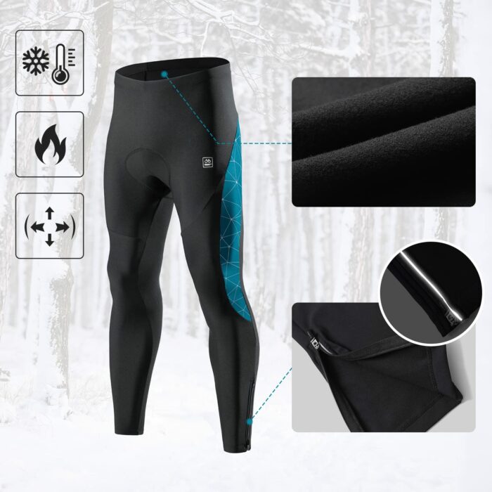 Santic Men Winter Cycling Pants Warm Cycling Tights Padded Cycle Leggings Bicycle Trouser-Reflective Windproof Black K7MB018 4