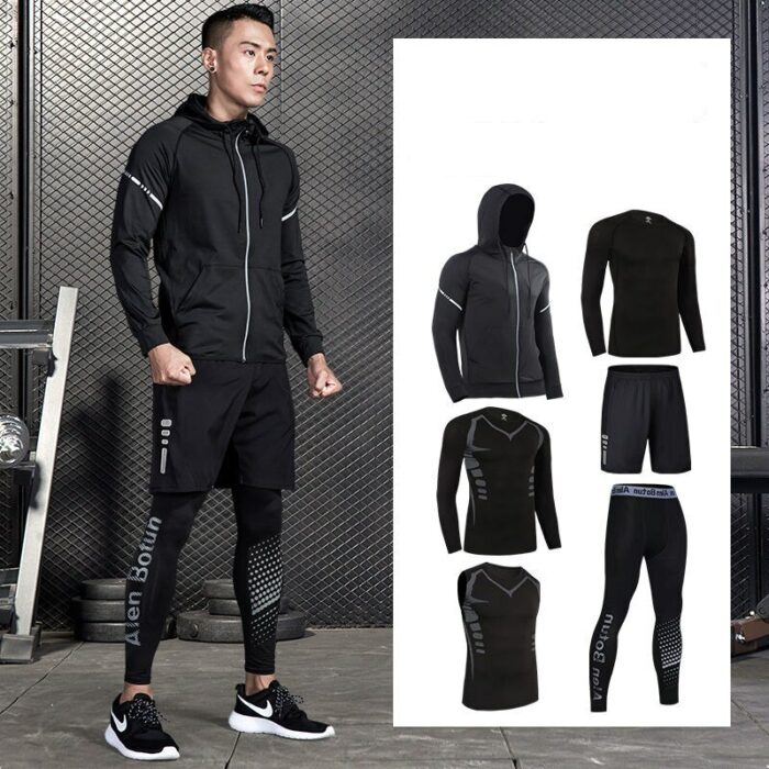 Reflective Sports Suit Men's Running Sets Jogging Basketball Underwear Sportswear Gym Tights Tracksuit Athletic Training Clothes 3