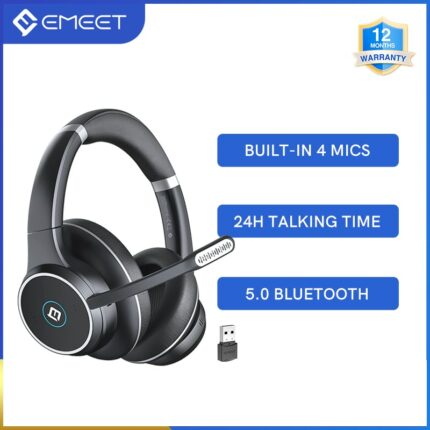 Bluetooth Headset ENC with Microphone EMEET PC Headphone Dual-Bluetooth/Dongle/USB Connection for PC/Mac/Cell Phone 1