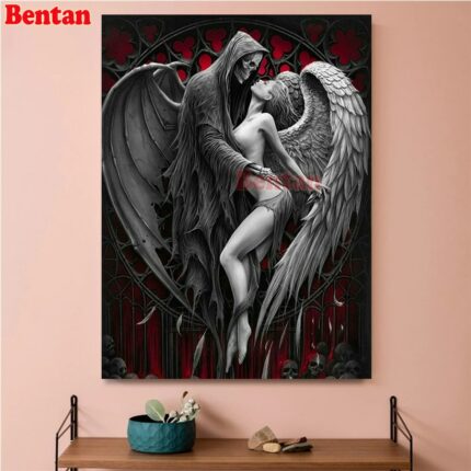 Full Square Round Drill Diamond Painting Dark skull angel couple Mosaic Needlework Art Puzzle Diamond Embroidery Halloween Gift 2