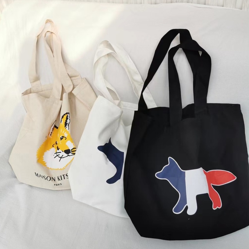 Korean Ins Canvas Causal Tote Bag For Women Fox Print Large Shoulder Shopper Bag Eco Shopping Bag Causal Handbag High Capacity 1