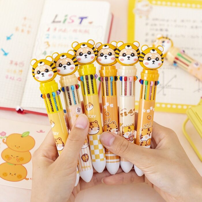 20Pcs/Lot Cute Tiger 10 Color Ballpoint Pen Cartoon Retractable Ball Point Pens Graffiti Pen Office Supplies School Stationery 1