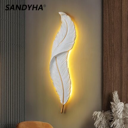 Modern Feather Wall Lamp Resin Home Decor Led Bedroom Bedside Living Dining Room Corridor Tv Background Sconces Lighting Fixture 1