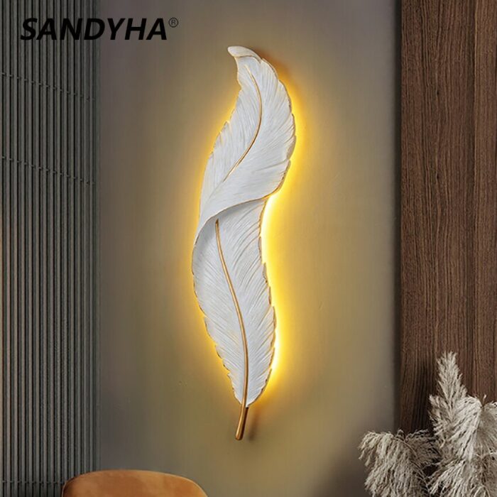 Modern Feather Wall Lamp Resin Home Decor Led Bedroom Bedside Living Dining Room Corridor Tv Background Sconces Lighting Fixture 1