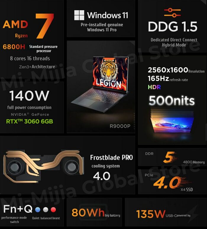 Lenovo Legion R9000P 2022 E-sports Gaming Laptop R7-6800H GeForce RTX3070Ti 8GB/RTX3060 6GB 2.5K 165Hz Screen Win11 Notebook PC 2