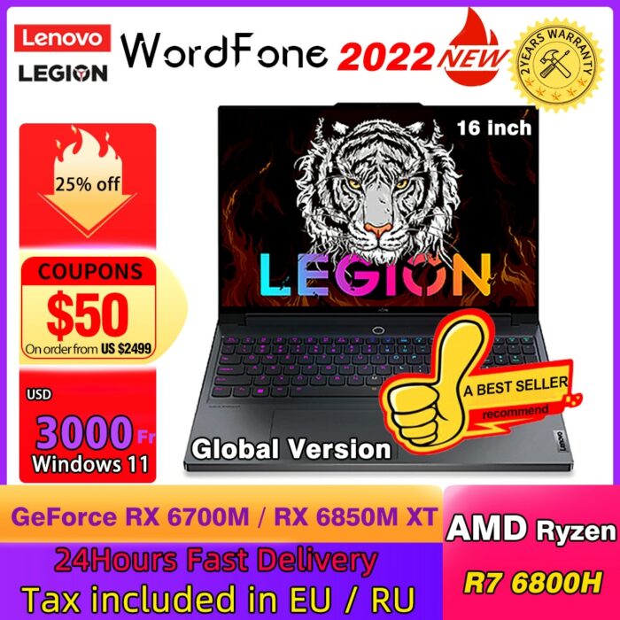 NEW Lenovo Legion R9000K 2022 16" Gaming Laptop AMD Ryzen 7 6800H RX 6700M XＴGaming Laptop Screen 2.5K 165HZ RGB Win 11 Pro 1