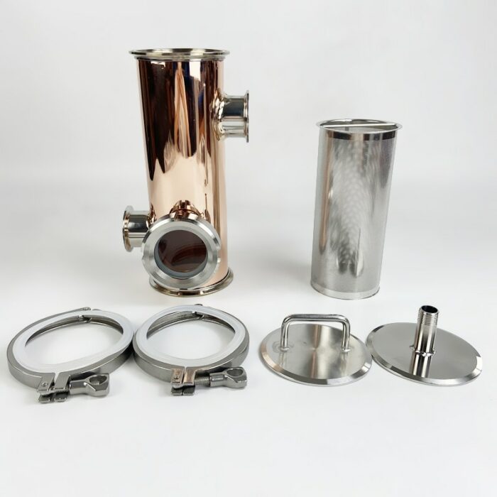 4"(102mm)OD119 Copper Gin Basket Set For Homebrew With Filter Basket Of V-1500ml ,Connector 4"*4"X2"*2",Gin Basket Distillation 3