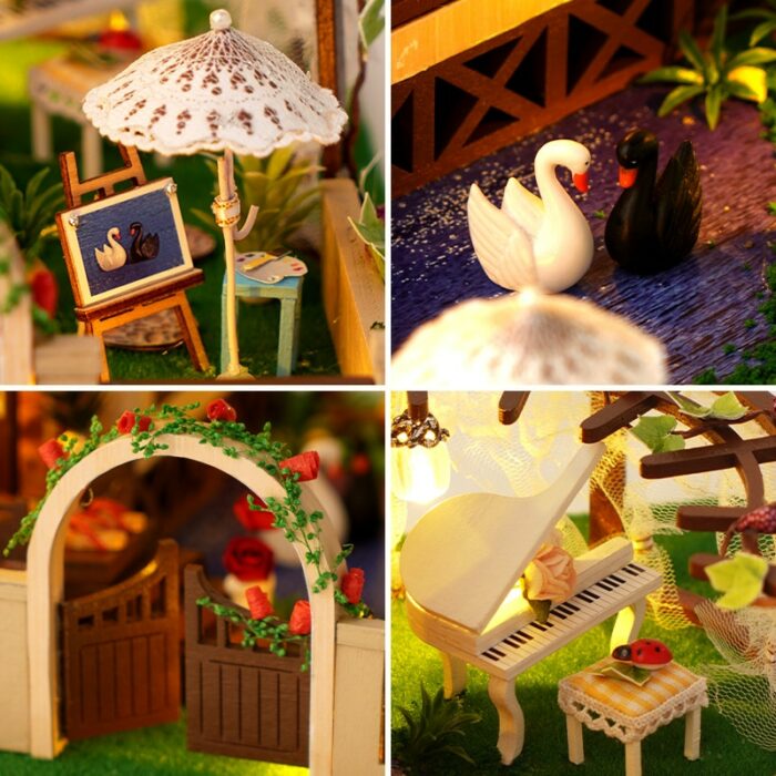 DIY Dollhouse Kit Apartment Loft Wooden Miniature Doll Houses with Furniture LED Lights for Children Birthday Gift 4