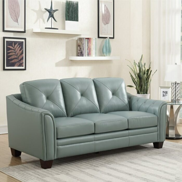 Stylish Elegant Modern Design Leather Sofa Living Room Furniture Flared Arm Sofa 39"H x 86"W x 36"D 5