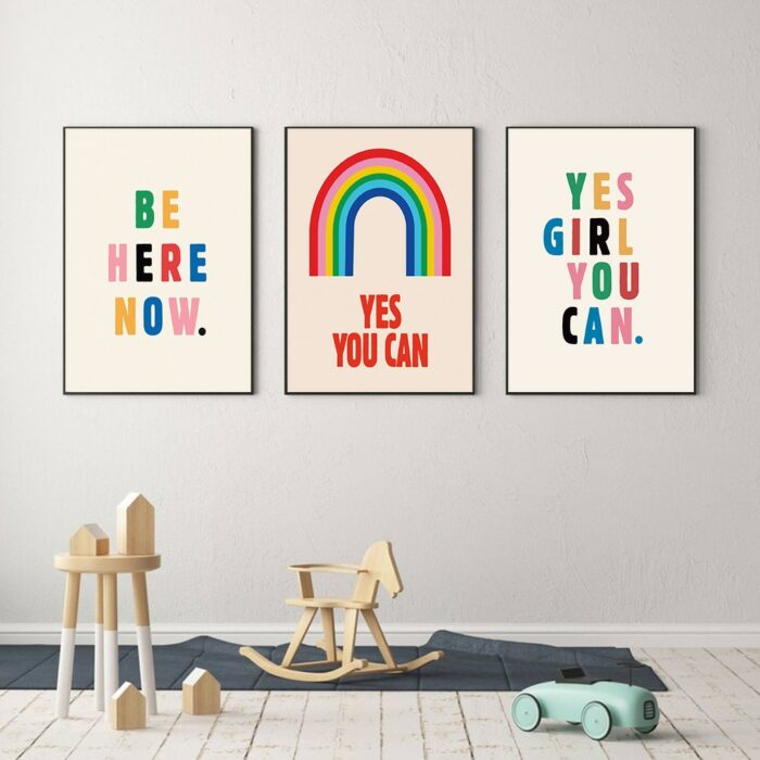 Feminism Motivational Quote Canvas Painting Rainbow Prints Girl Boss Poster Kids Positive Pride Colorful Wall Art Office Decor 2