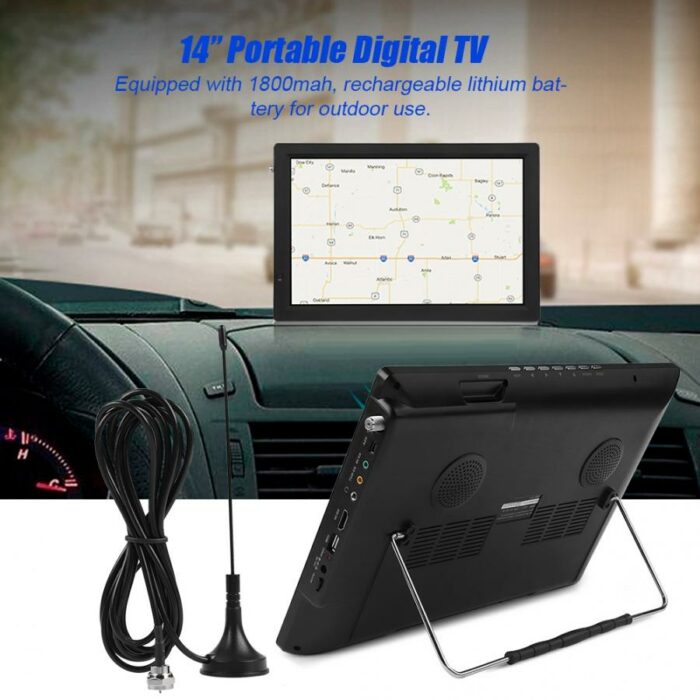 Smart Car TV 14 inch HD Portable TV ATSC Digital Television Car TV Audio Video Player Support MP4 Monitor US Plug 6