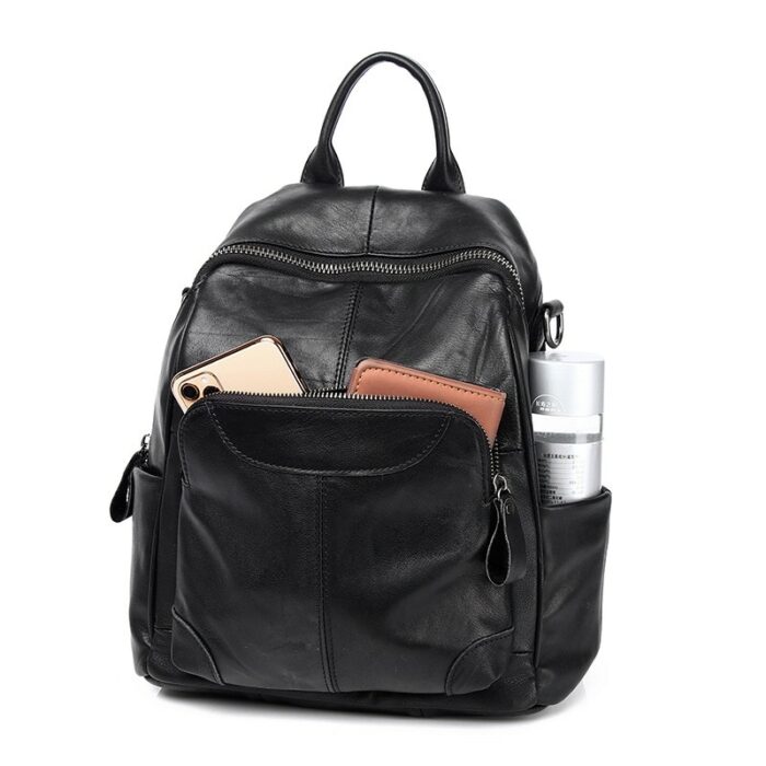 Genuine Leather Backpack Women Large Casual Versatile Shoulder Bag Daily School Knapsack Travel Backpacks Cowhide Multi Pockets 5