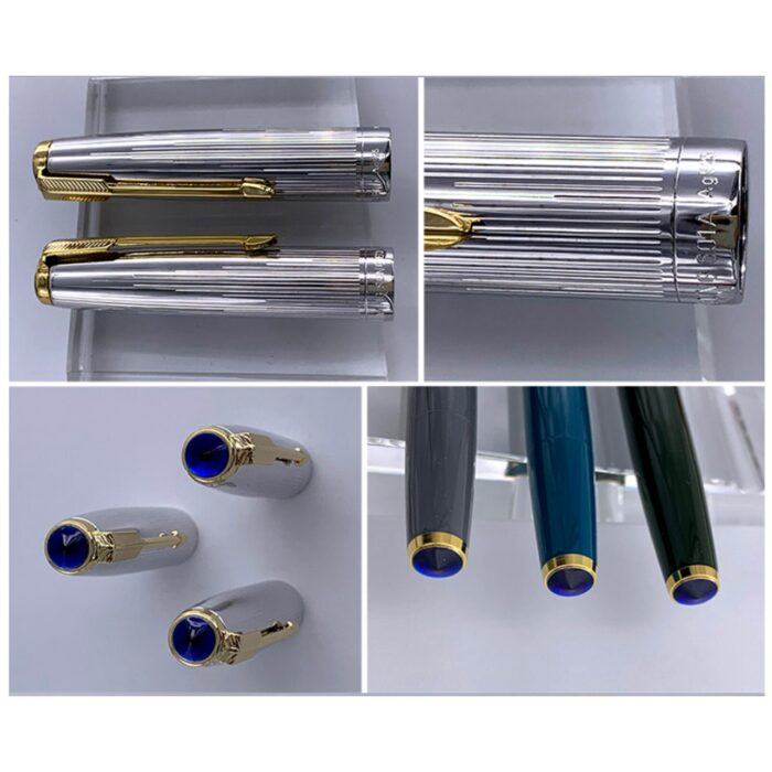 YongSheng 601A fountain pen 18K gold nib 925 brushed silver cap gold clip double ball vacuum piston large capacity gifts pens 6