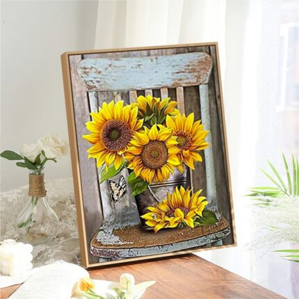 5D Diamond Embroidery Sunflower Cross Stitch Full Square New Diamond Painting Flower Chair Mosaic Farmhouse Art Kits Wall Decor 2