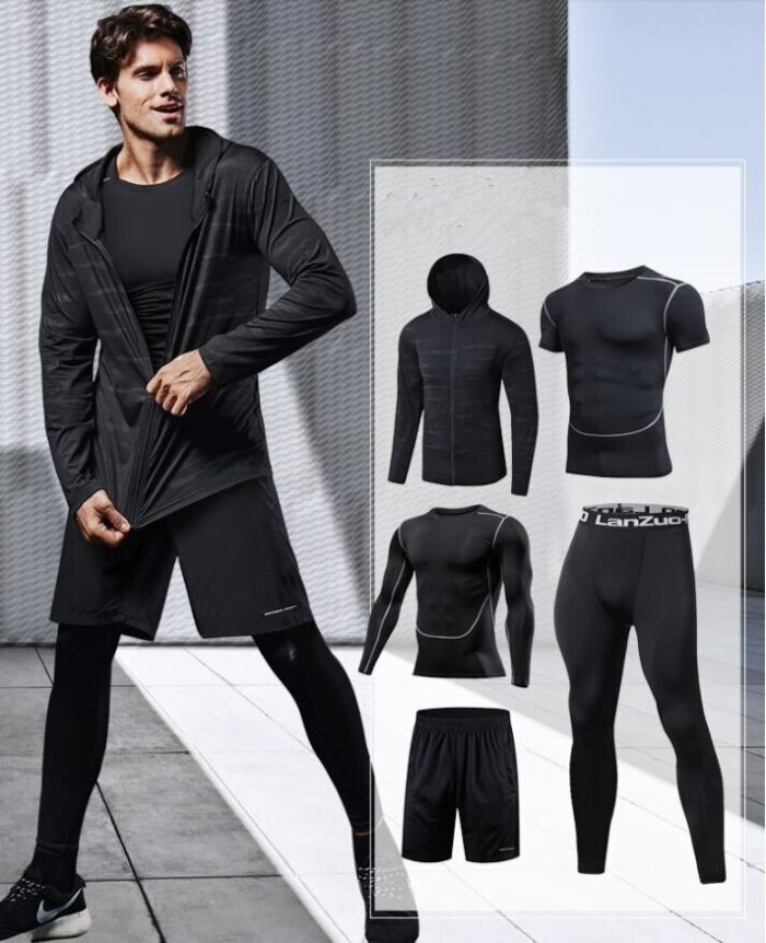 Quick Dry 5PCS Running Set Men Compression Basketball Running Sports Suits Gym Fitness Sportswear Running Jogging Tights Clothes 6