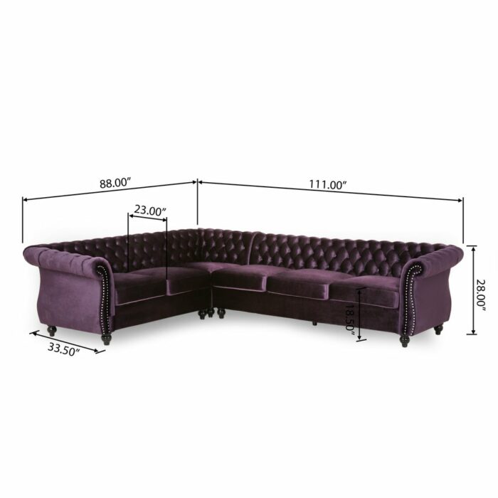 6-seat Tufted Velvet Chesterfield Sectional sofa living room sofa purple 5