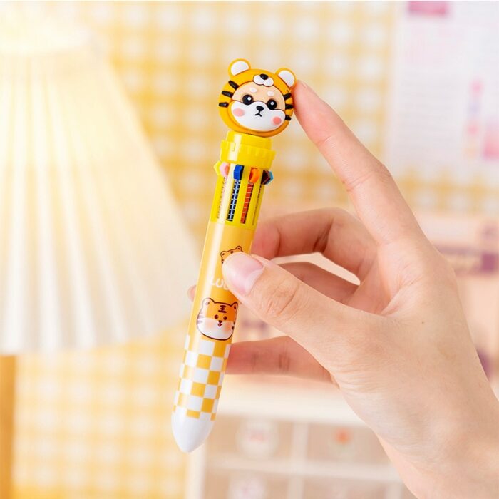 20Pcs/Lot Cute Tiger 10 Color Ballpoint Pen Cartoon Retractable Ball Point Pens Graffiti Pen Office Supplies School Stationery 4