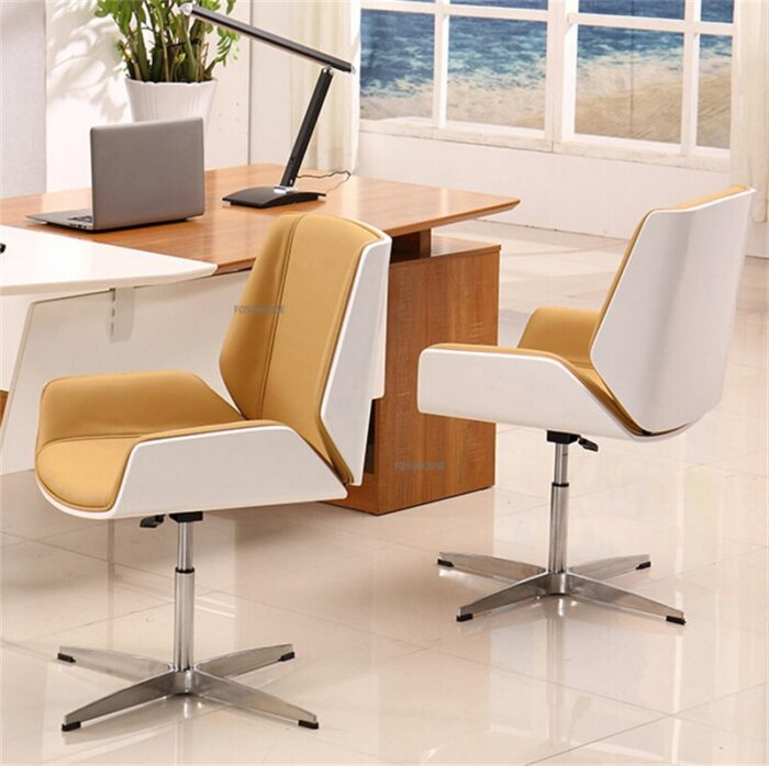 Nordic Wooden Office Chairs Office Furniture Home Leather Computer Chair Comfortable Bedroom Backrest Swivel Chair Gaming Chair 4