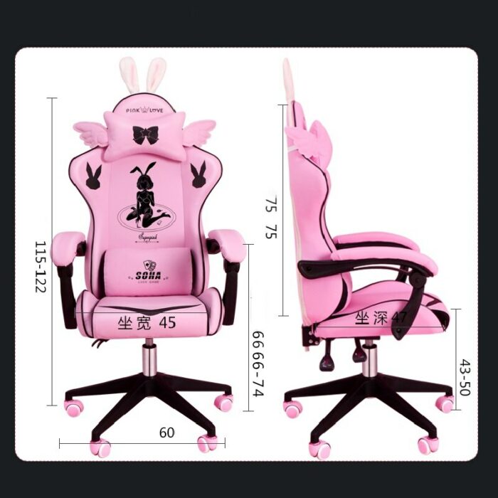 New Pink Bunny Girl Cartoon Game Live Gaming Chair Home Comfortable Girl Cute Adjustable Computer Chair Makeup Stool 6