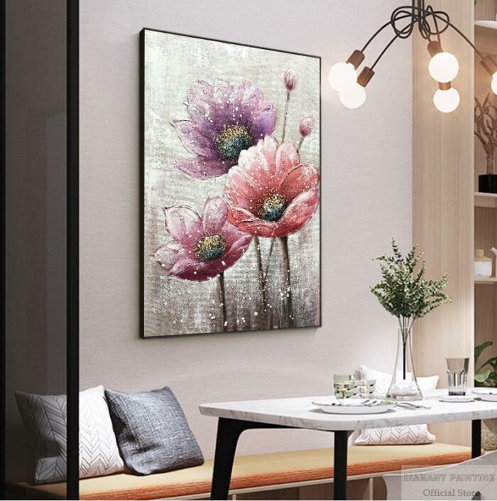 5D Full Square DIY Diamond Painting Cross Stitch Flowers Mosaic Handmade Diamond Embroidery Lotus Home Decor Gift Art Decoration 3