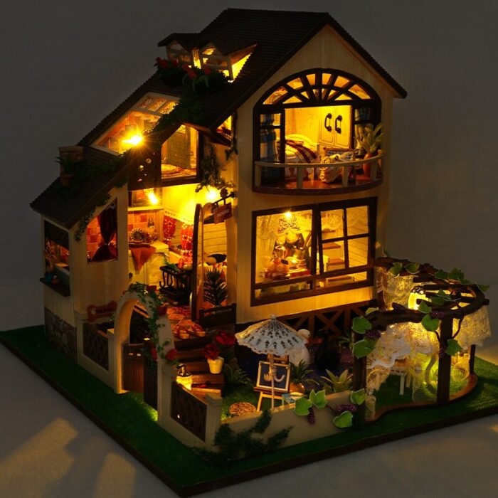 DIY Dollhouse Kit Apartment Loft Wooden Miniature Doll Houses with Furniture LED Lights for Children Birthday Gift 2