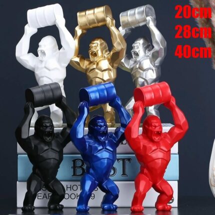 Nordic Style Creative Resin Sculpture Lift Bucket Barrel King Kong Simulation Orlinski Gorilla Figure Statue Living Room Decor 1