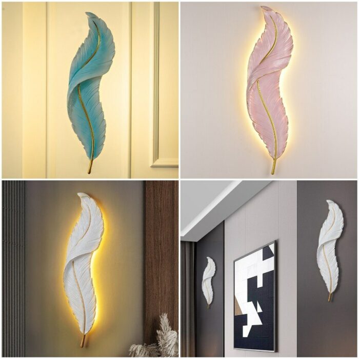 Modern Feather Wall Lamp Resin Home Decor Led Bedroom Bedside Living Dining Room Corridor Tv Background Sconces Lighting Fixture 5